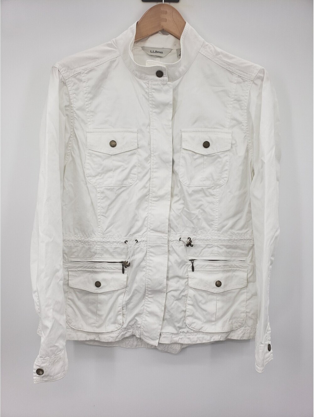 LL Bean Utility Jacket Women's M Freeport Draw Cord Waist White Field Parka